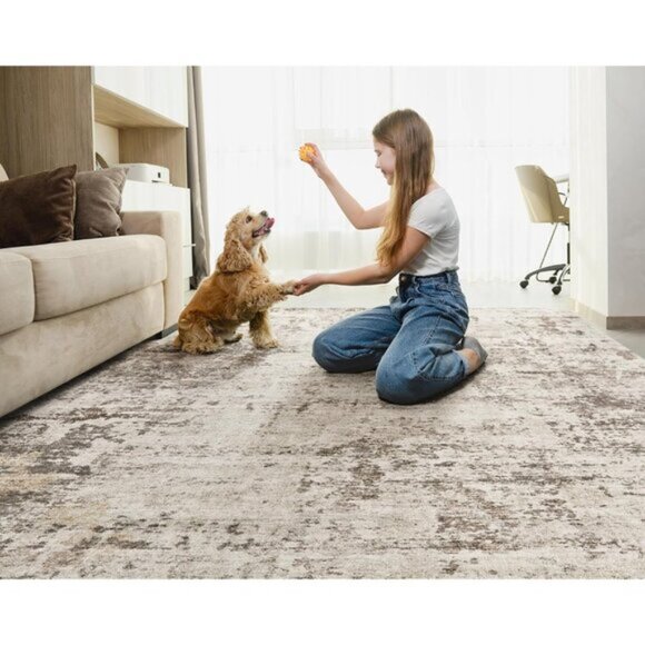 New 5x7 Dark Brown Rug, Washable Modern Abstract Non-Slip Carpet for Any Room - Picture 3 of 9